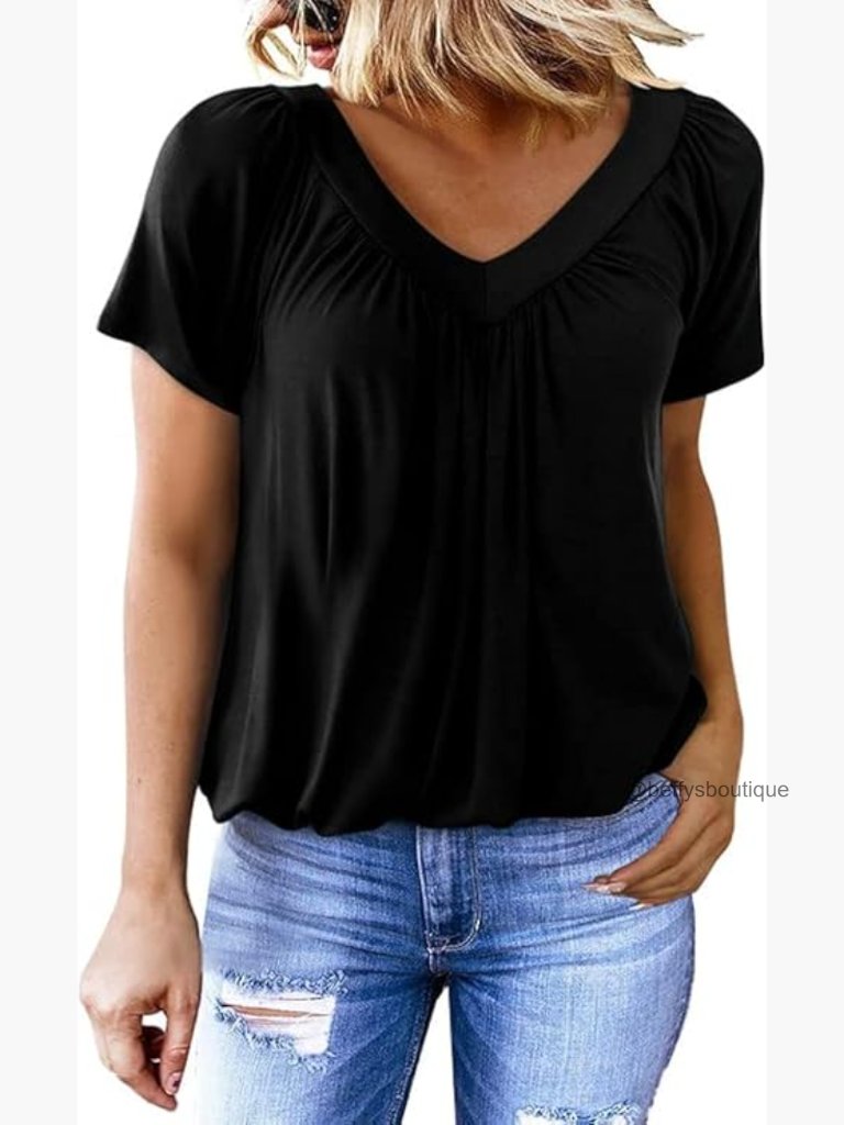 Casual V Neck Short Sleeve Tunic T Shirt Loose Fit Lightweight